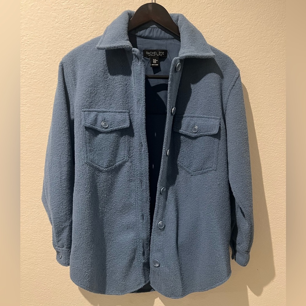 Rachel Zoe shacket long sleeve button front teddy shirt jacket 💙